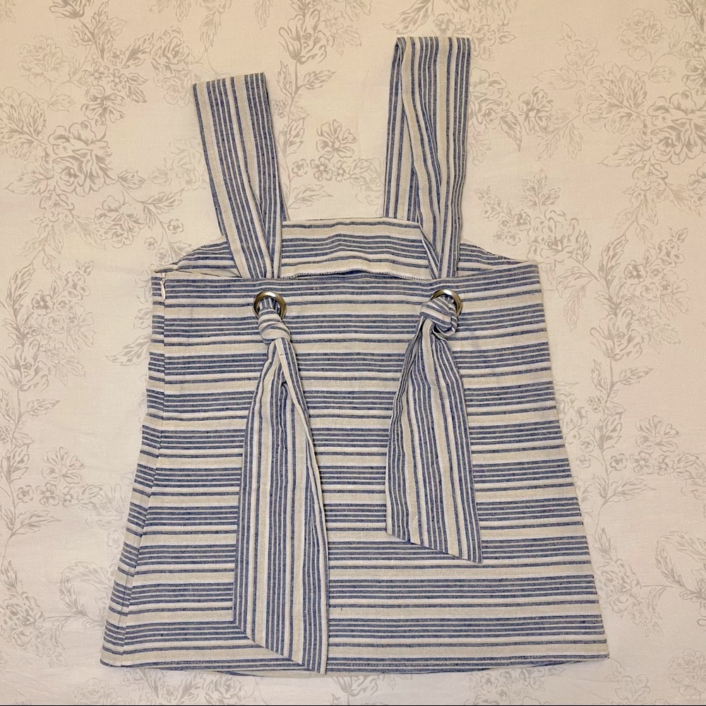 Linen Lux XS Linen White Blue Beach Stripe Blouse